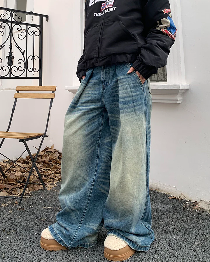 American Vintage Whiskered Washed Denim Jeans - Image 4