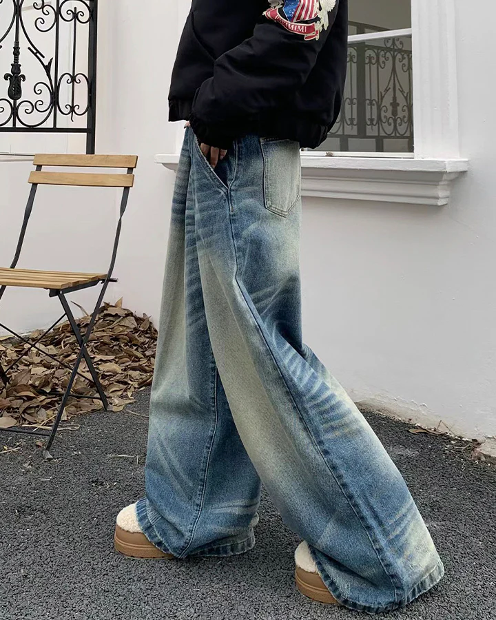American Vintage Whiskered Washed Denim Jeans - Image 6