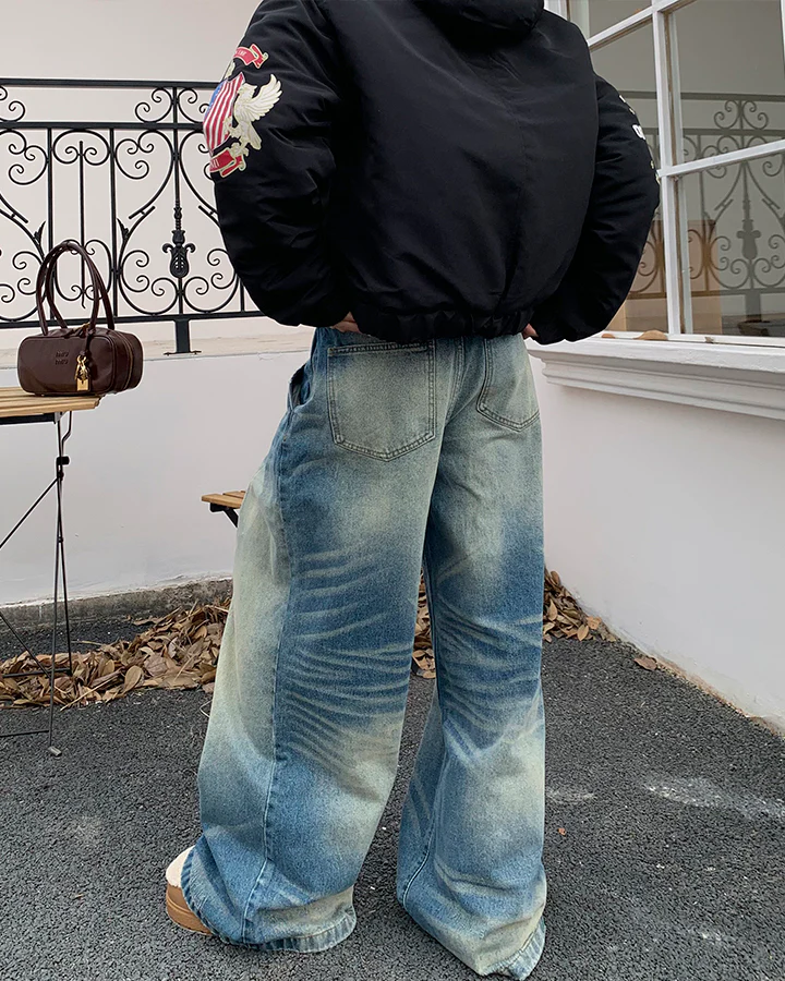 American Vintage Whiskered Washed Denim Jeans - Image 8