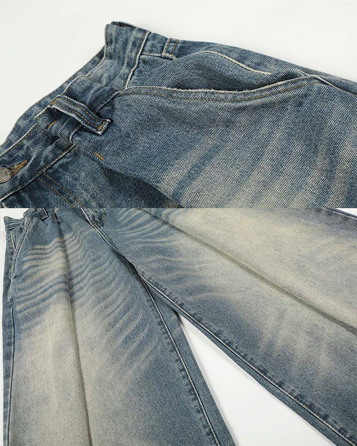 American Vintage Whiskered Washed Denim Jeans - Image 9