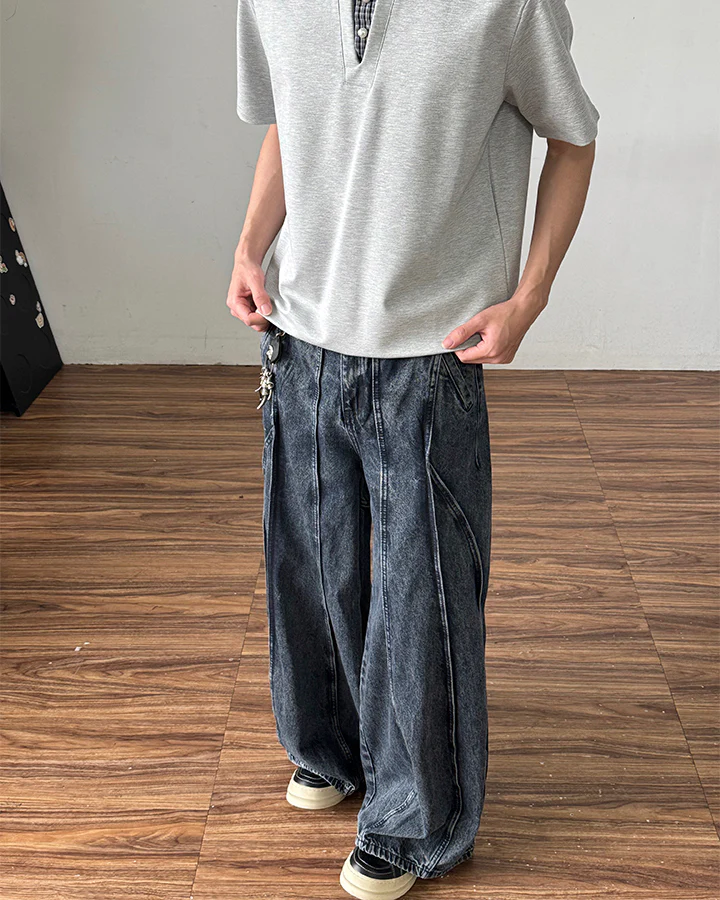 American Wash Patchwork Loose-Fit Denim Pants - Image 10