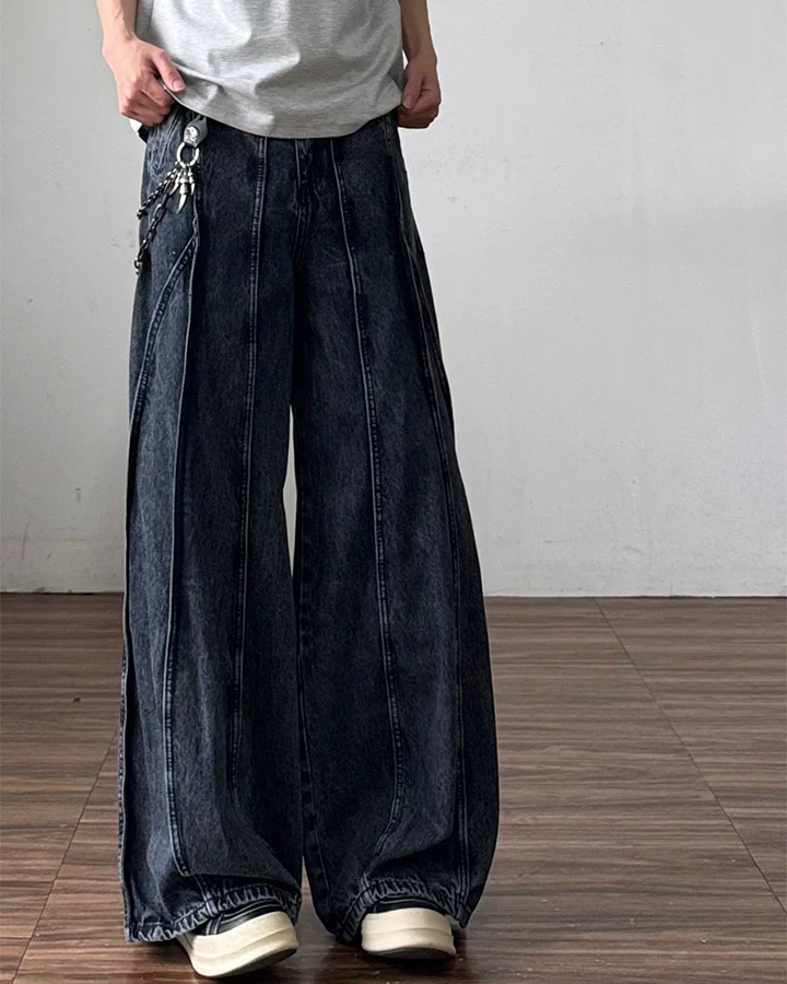 American Wash Patchwork Loose-Fit Denim Pants - Image 9