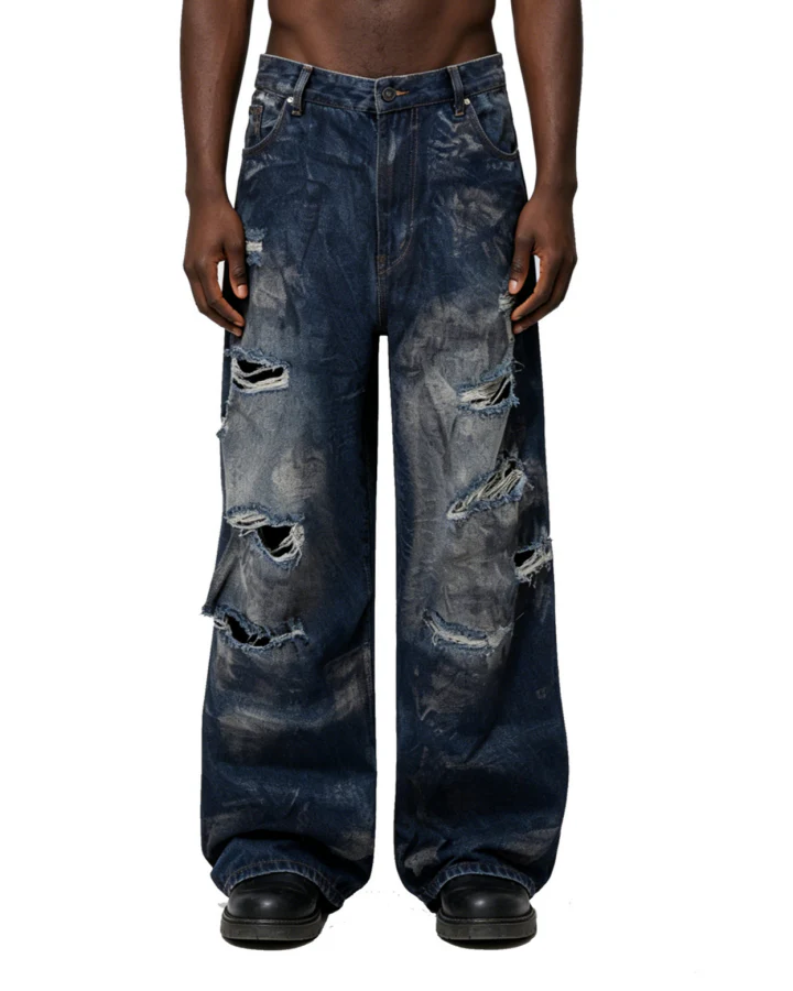 American Washed Distressed Wide-Leg Denim Jeans - Image 2