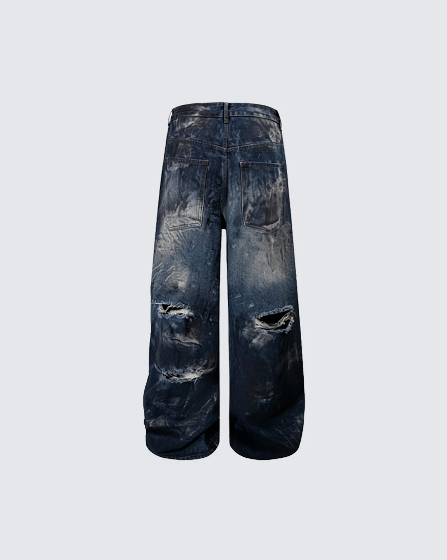 American Washed Distressed Wide-Leg Denim Jeans - Image 3