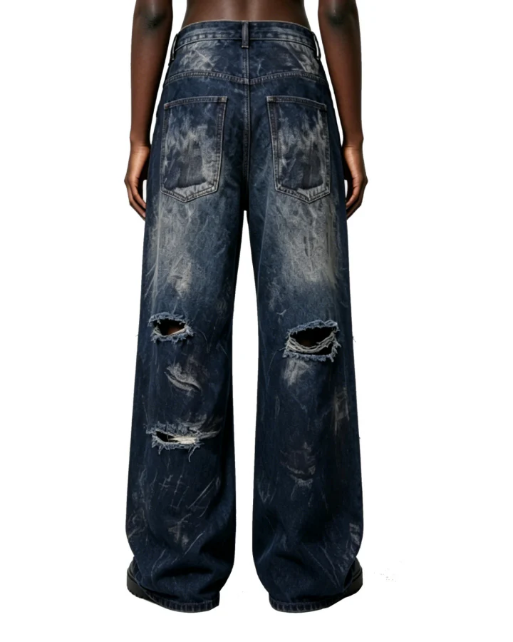 American Washed Distressed Wide-Leg Denim Jeans - Image 4