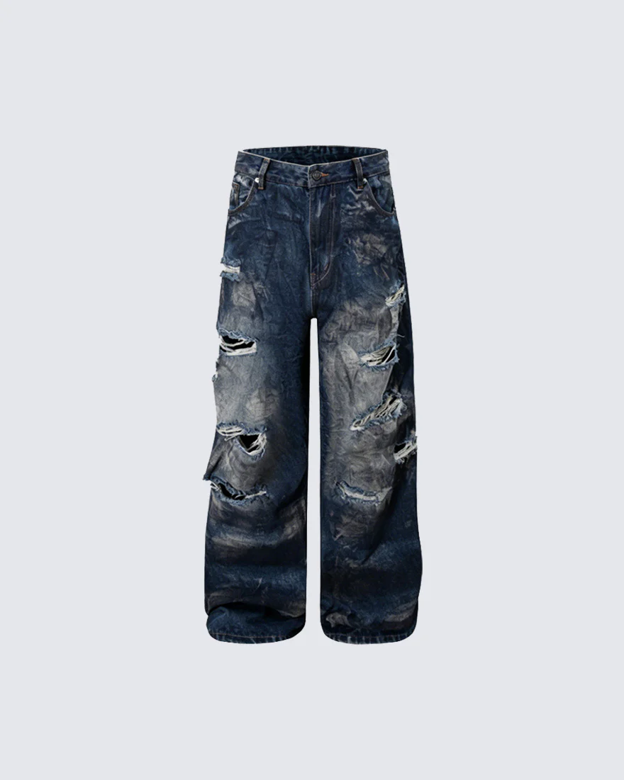 American Washed Distressed Wide-Leg Denim Jeans - Image 5