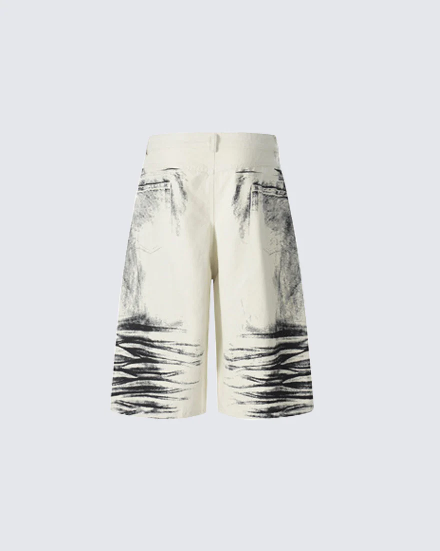 American Washed Ink Print Loose Casual Shorts - Image 3