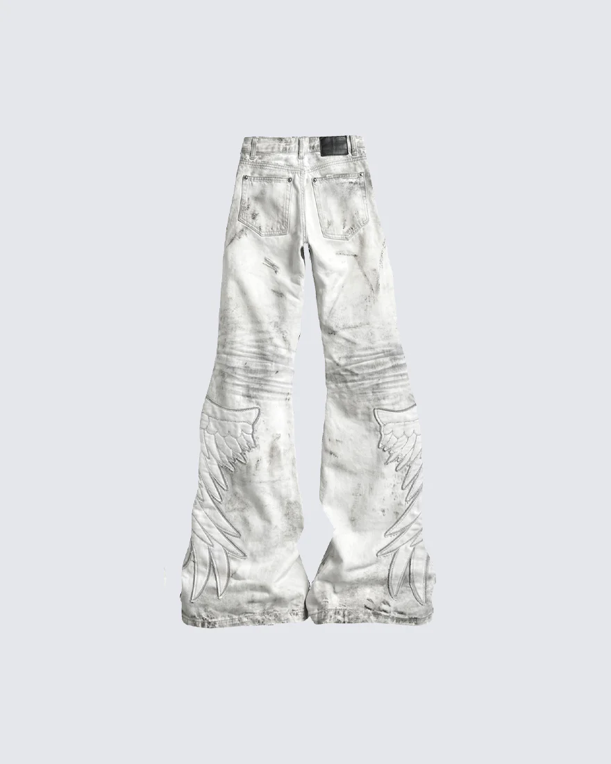 Angel Wing Print Distressed Wide-Legged Jeans - Image 5