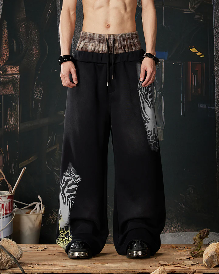 Animal Print Double Waistband Wide-Leg Sweatpants - Image 2