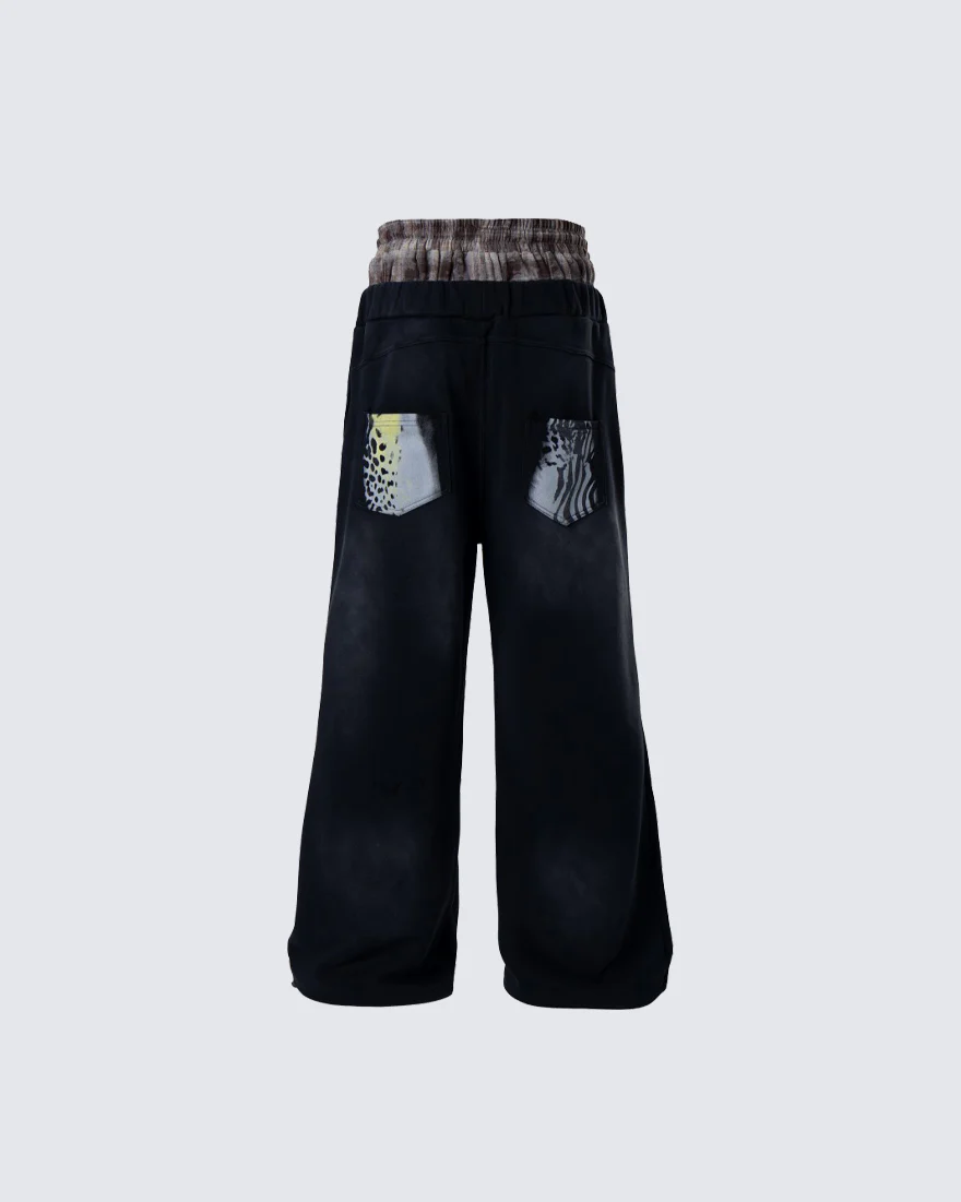 Animal Print Double Waistband Wide-Leg Sweatpants - Image 3