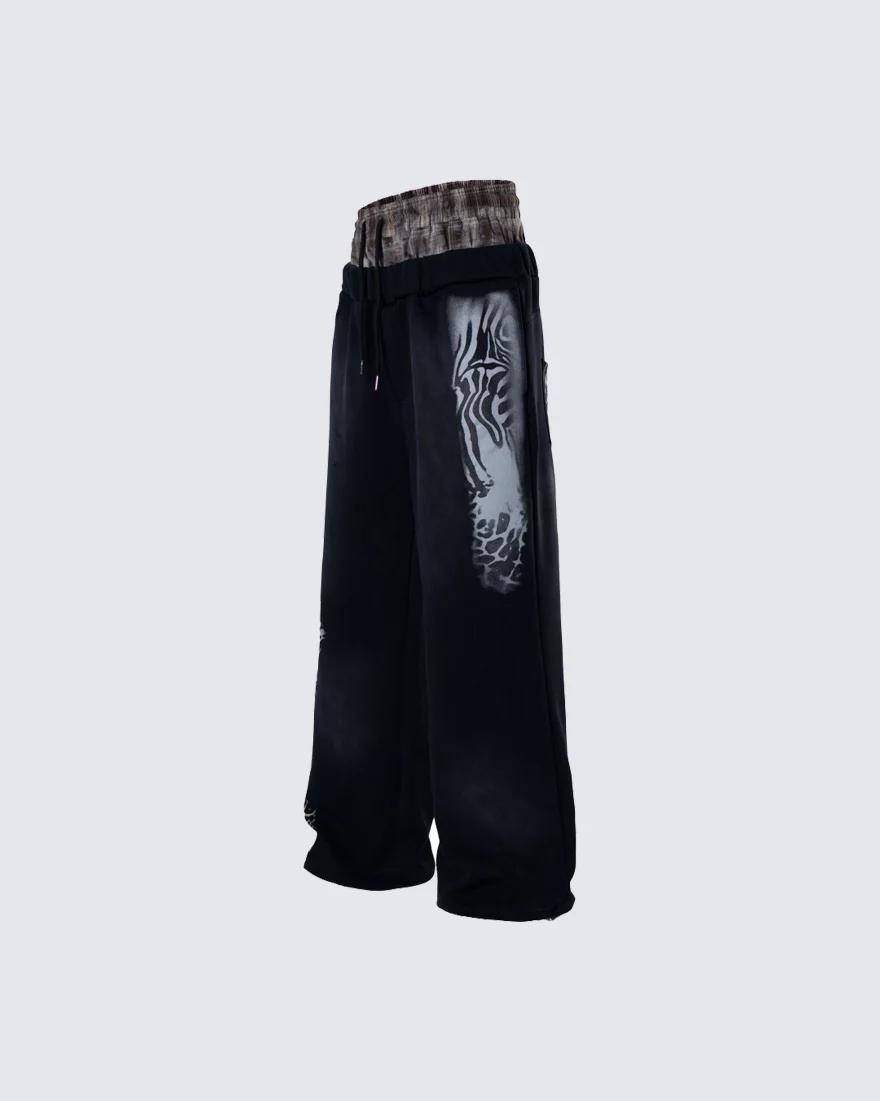 Animal Print Double Waistband Wide-Leg Sweatpants - Image 5