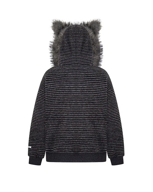 Autumn/Winter Striped Furry-Ear Hoodie - Image 3