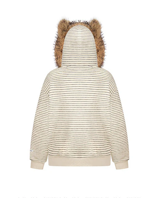 Autumn/Winter Striped Furry-Ear Hoodie - Image 4