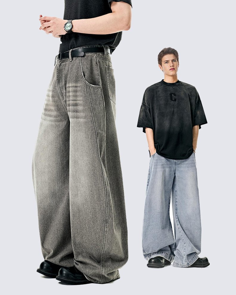 Baggy Washed Denim Scimitar Pants - Image 2