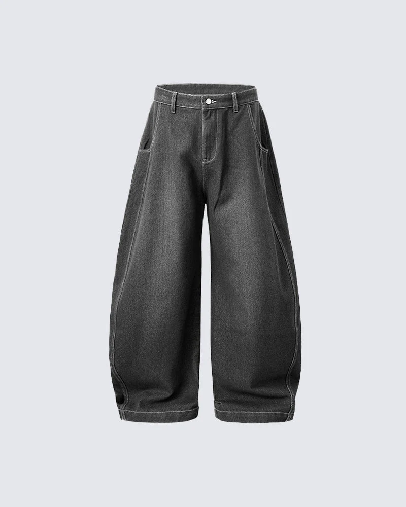 Baggy Washed Denim Scimitar Pants - Image 4