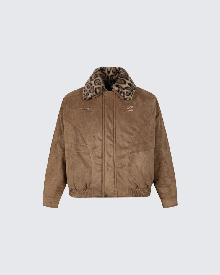 Barn-Style American Leopard Faux Suede Jacket