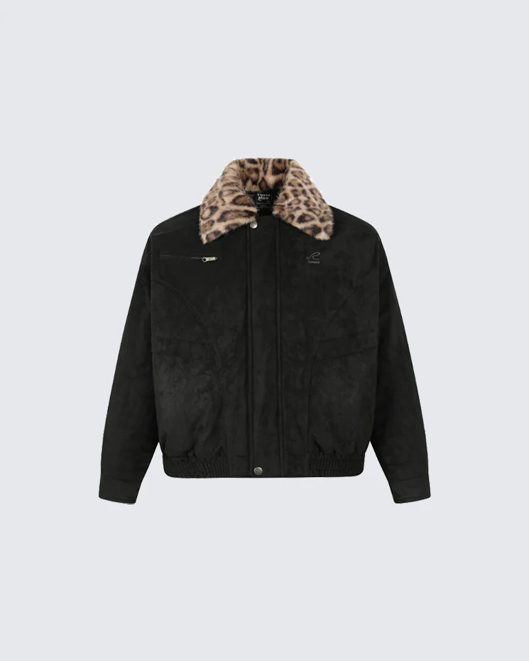 Barn-Style American Leopard Faux Suede Jacket - Image 2