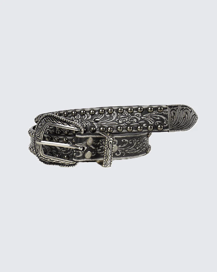 Baroque Engraved Studded Leather Belt - Image 2