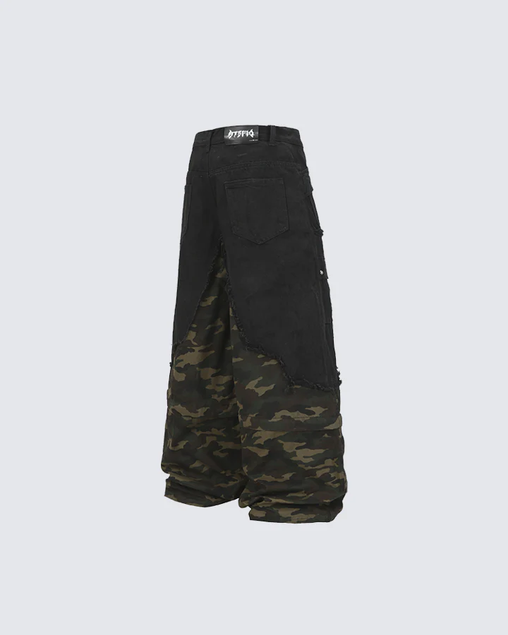 Black and Camo Distressed Cargo Pants - Image 5