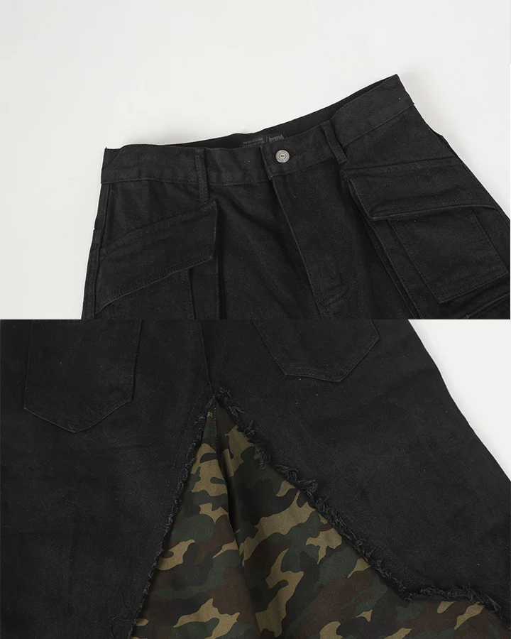 Black and Camo Distressed Cargo Pants - Image 6