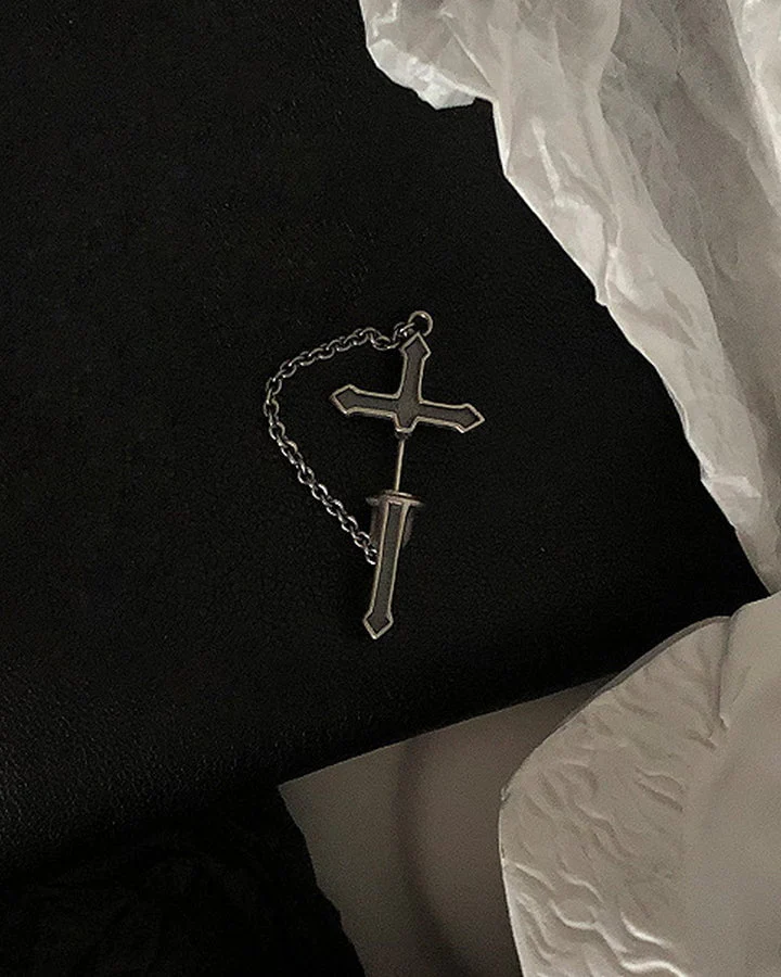Black Cross Chain Earring - Image 2