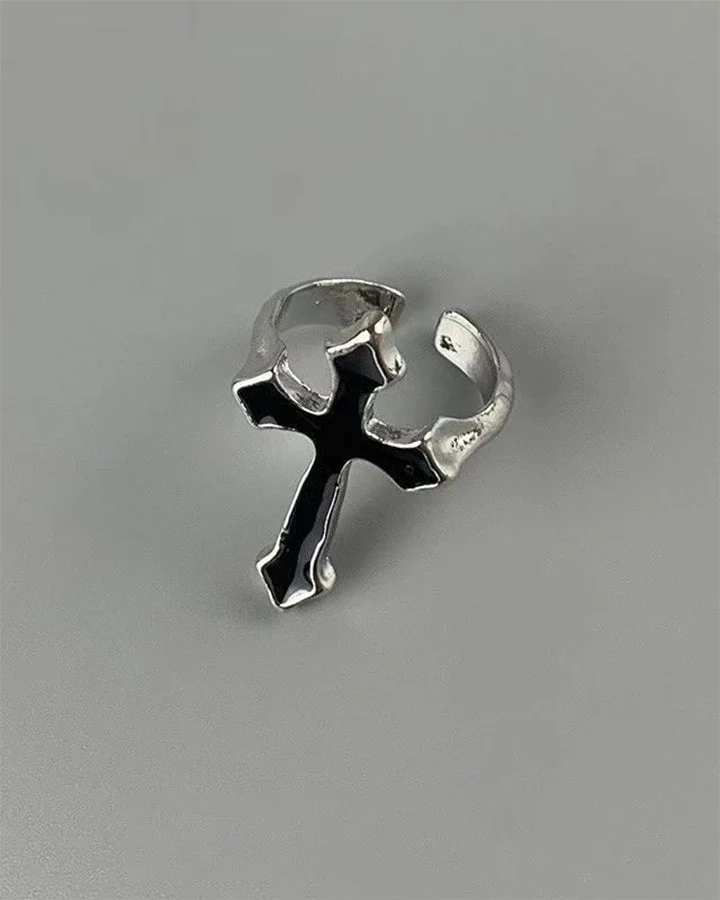 Black Cross Open Ring - Image 2