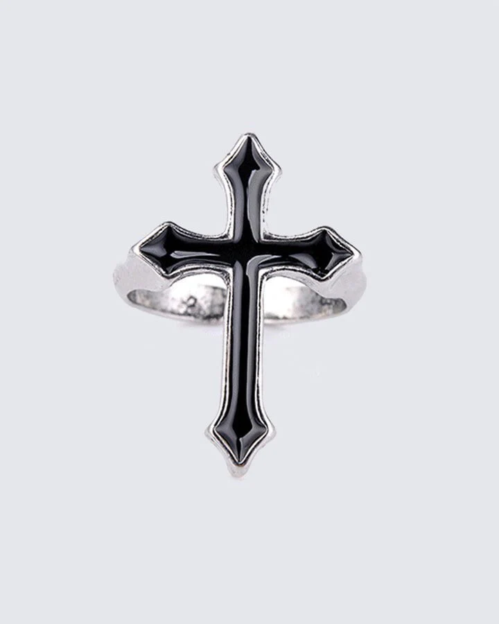 Black Cross Open Ring - Image 3