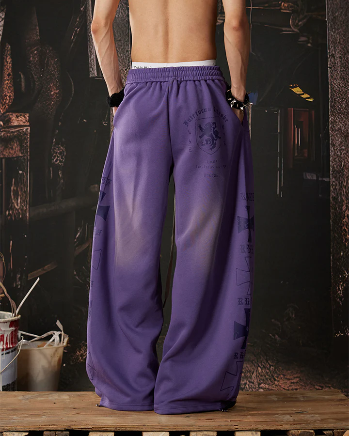 Black Gothic Letter Print Wide-Leg Sweatpants - Image 12
