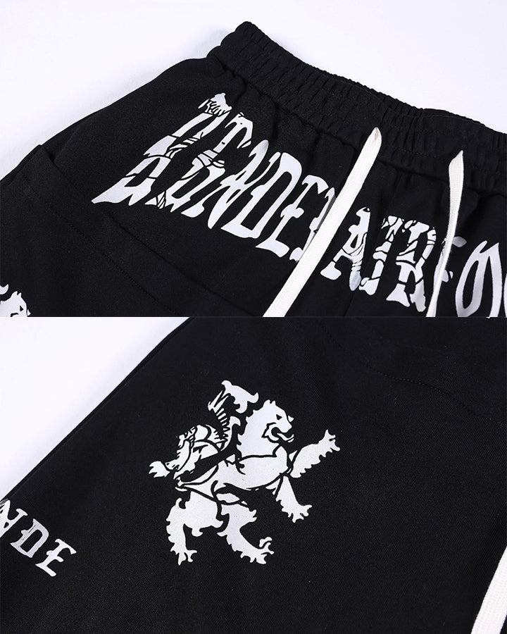 Black Gothic Letter Print Wide-Leg Sweatpants - Image 13