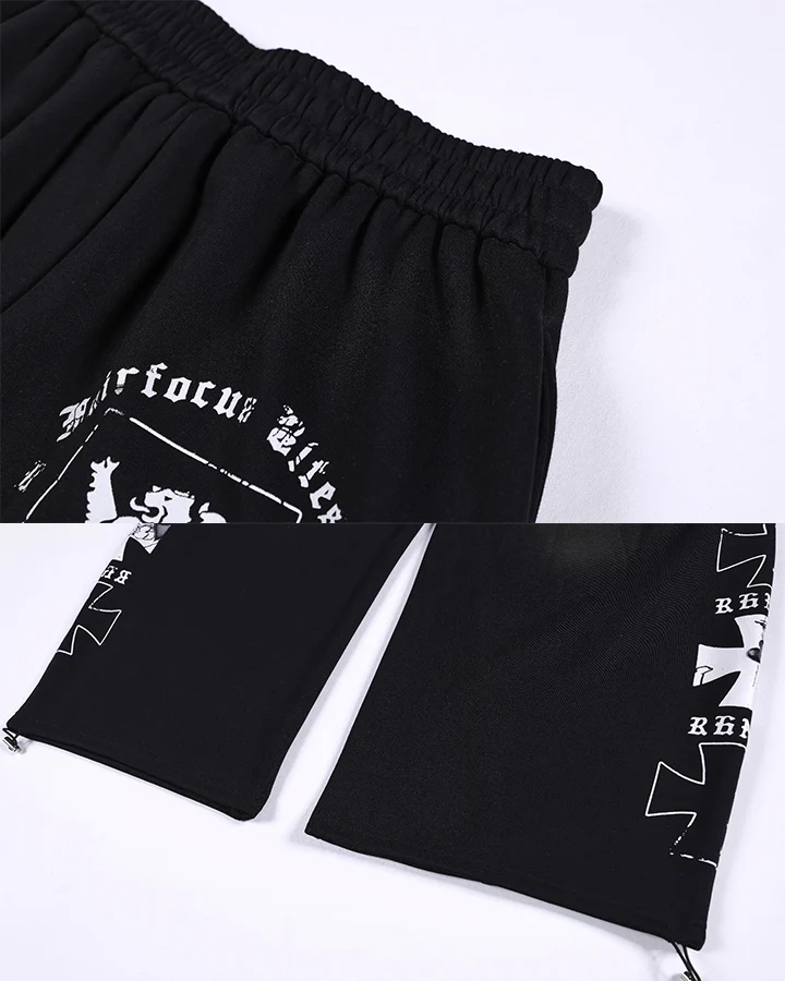 Black Gothic Letter Print Wide-Leg Sweatpants - Image 14