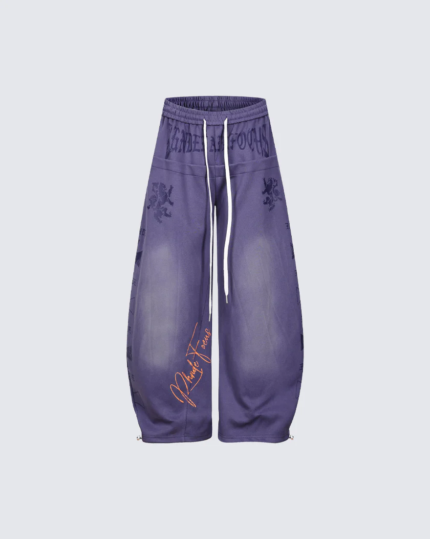 Black Gothic Letter Print Wide-Leg Sweatpants - Image 3