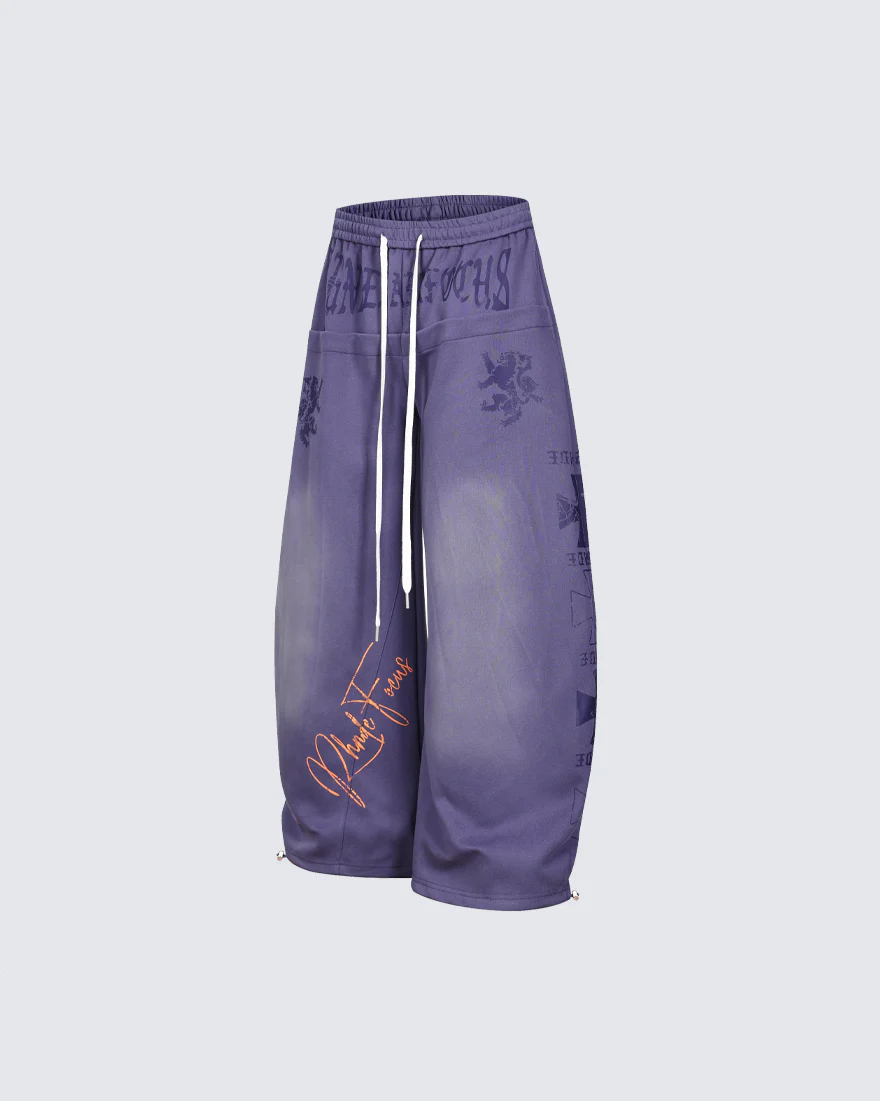 Black Gothic Letter Print Wide-Leg Sweatpants - Image 5