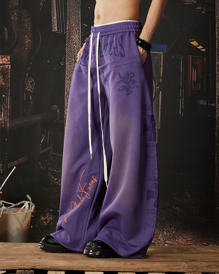 Black Gothic Letter Print Wide-Leg Sweatpants - Image 6