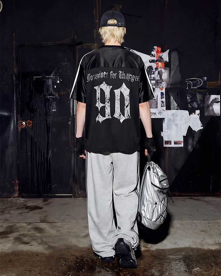 Black Gothic Letter Stripe Sport T-Shirt - Image 11