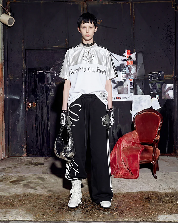 Black Gothic Letter Stripe Sport T-Shirt - Image 14