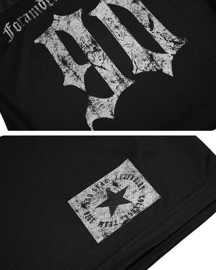 Black Gothic Letter Stripe Sport T-Shirt - Image 15