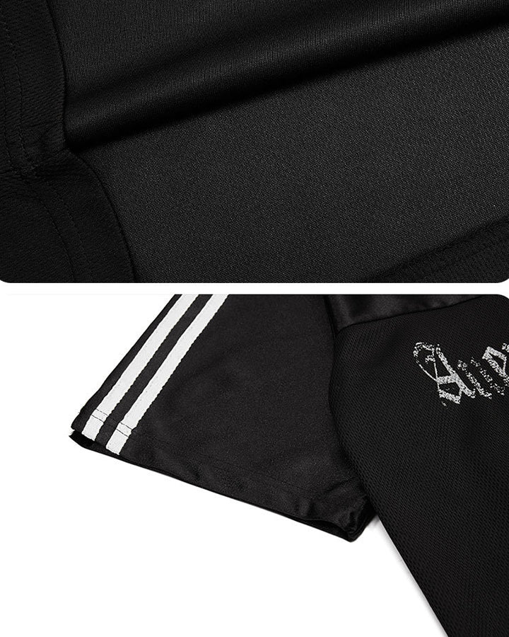 Black Gothic Letter Stripe Sport T-Shirt - Image 16