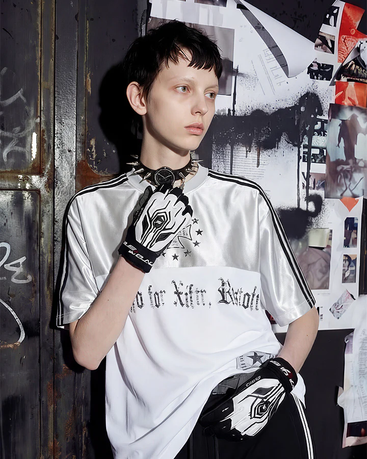 Black Gothic Letter Stripe Sport T-Shirt - Image 5