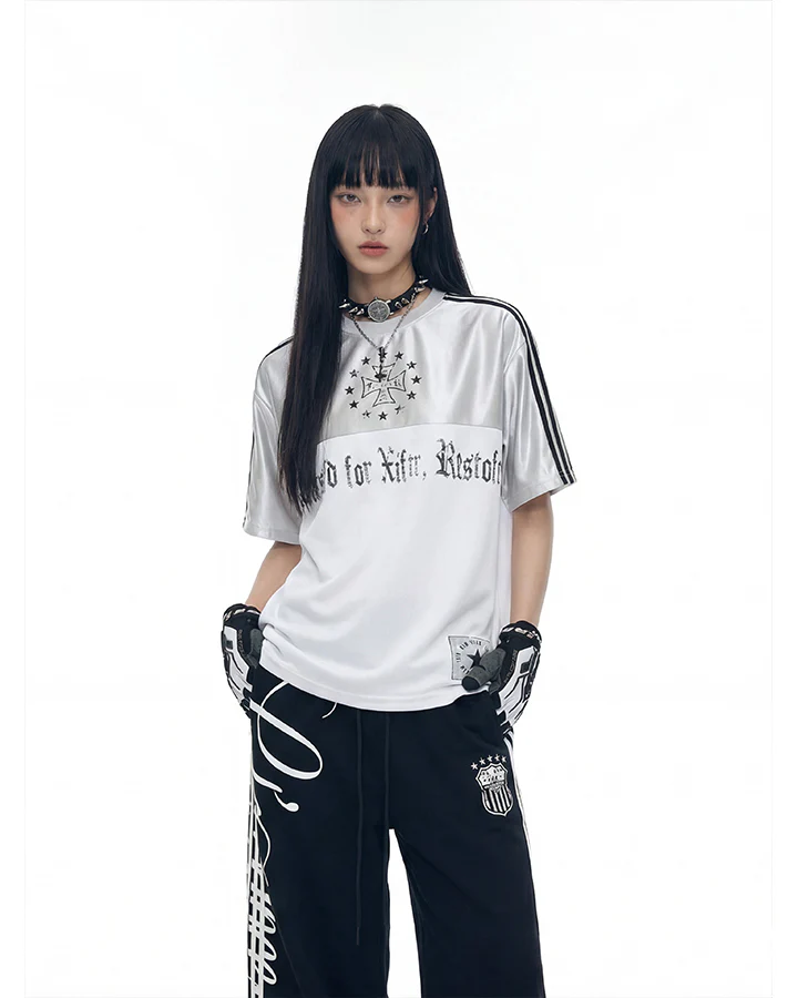 Black Gothic Letter Stripe Sport T-Shirt - Image 9