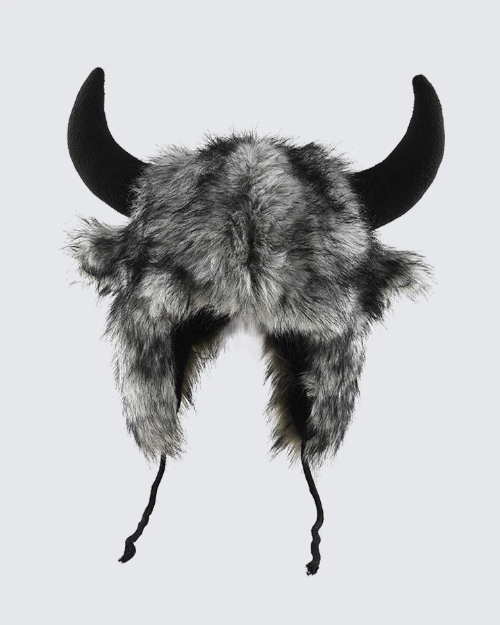 Black Horn Faux Fur Trapper Hat - Image 2