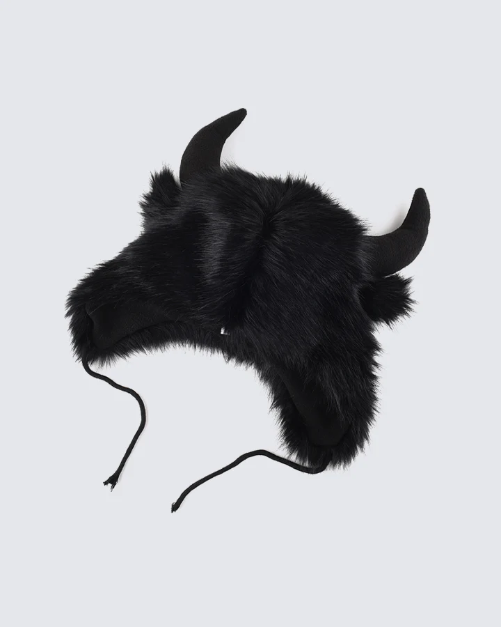Black Horn Faux Fur Trapper Hat - Image 3