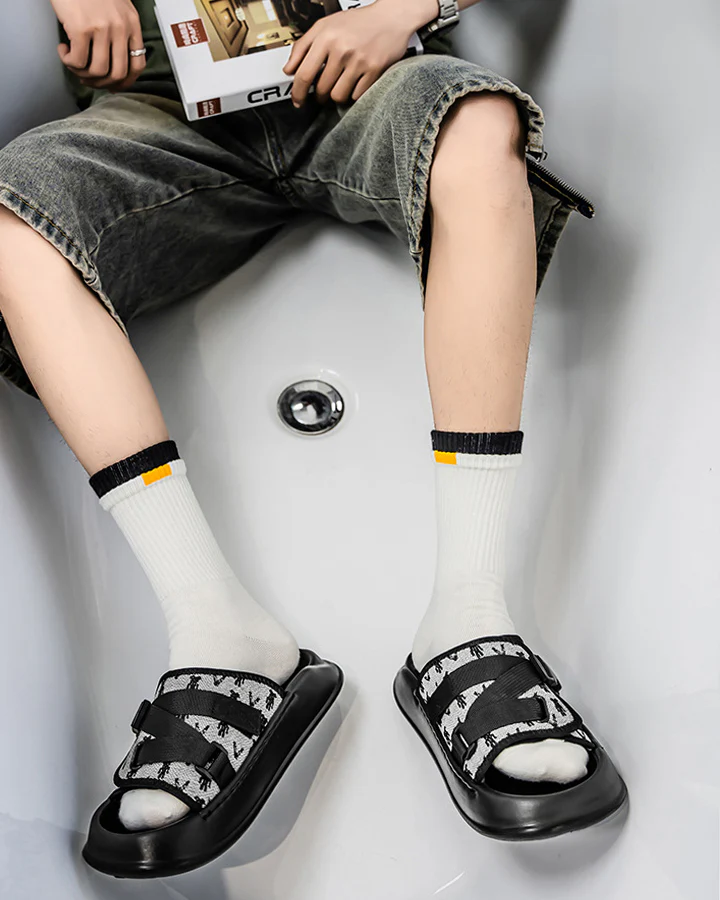 Black Mesh Double Strap Platform Slides - Image 2