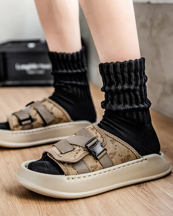 Black Mesh Double Strap Platform Slides - Image 4