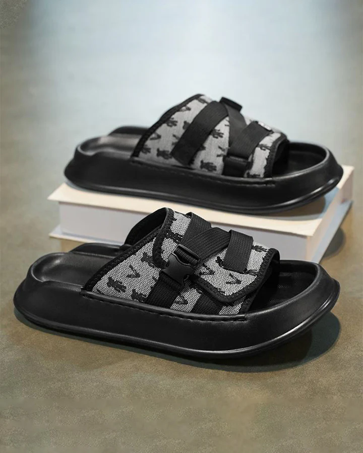 Black Mesh Double Strap Platform Slides - Image 6