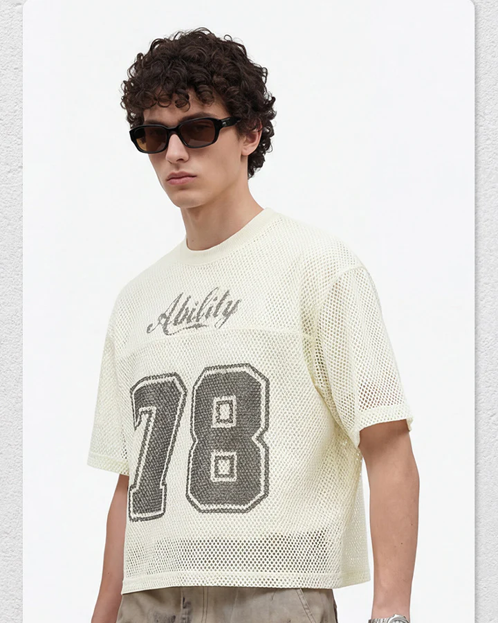 Black Mesh Number Print V-Neck T-Shirt - Image 3