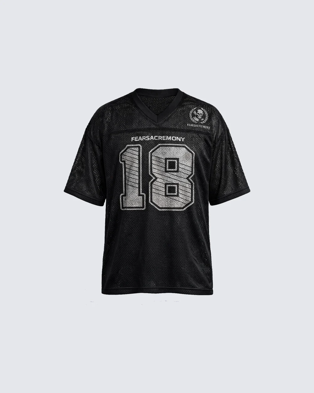 Black Mesh Number Print V-Neck T-Shirt - Image 4