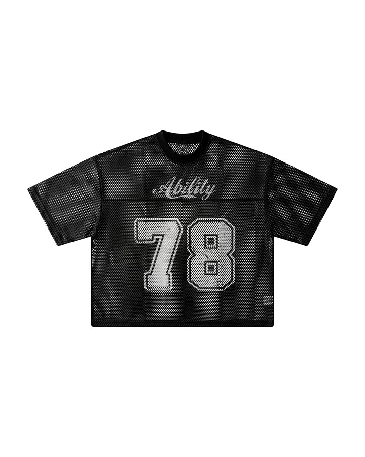 Black Mesh Number Print V-Neck T-Shirt - Image 5