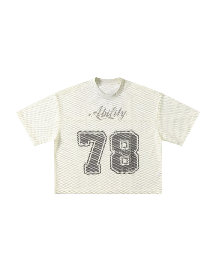 Black Mesh Number Print V-Neck T-Shirt - Image 7