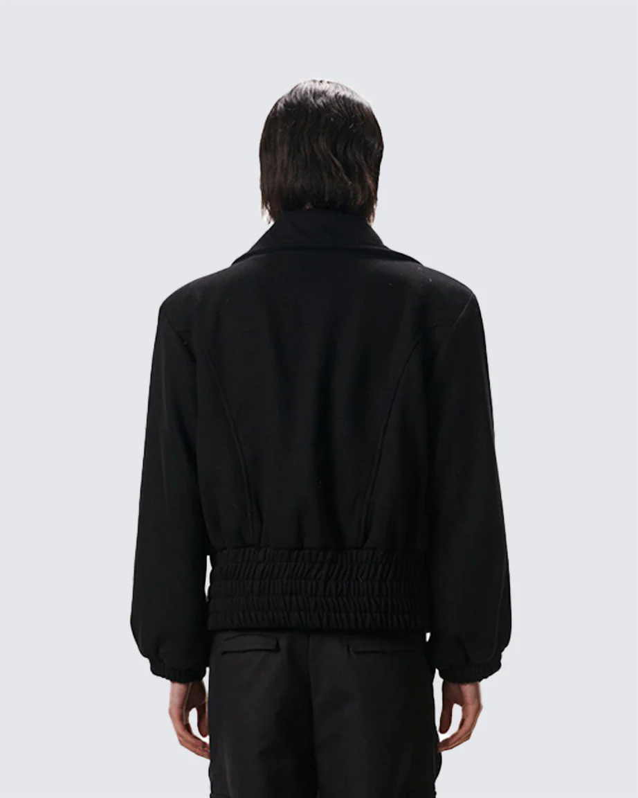 Black Wool-Blend Structured Zip-Up Jacket - Image 3