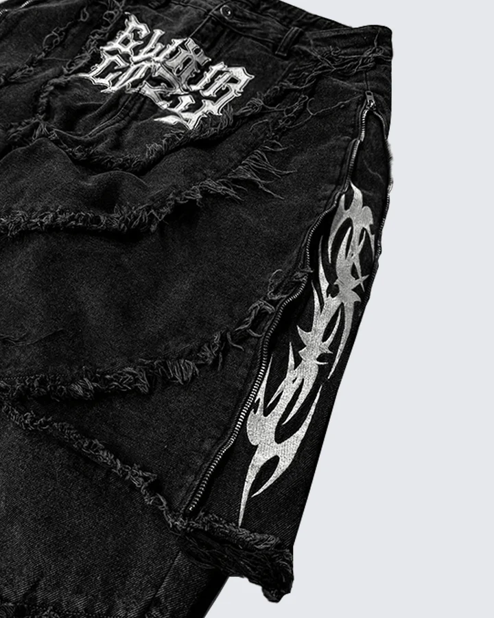Gothic Spiral Distressed Convertible Jeans - Image 16